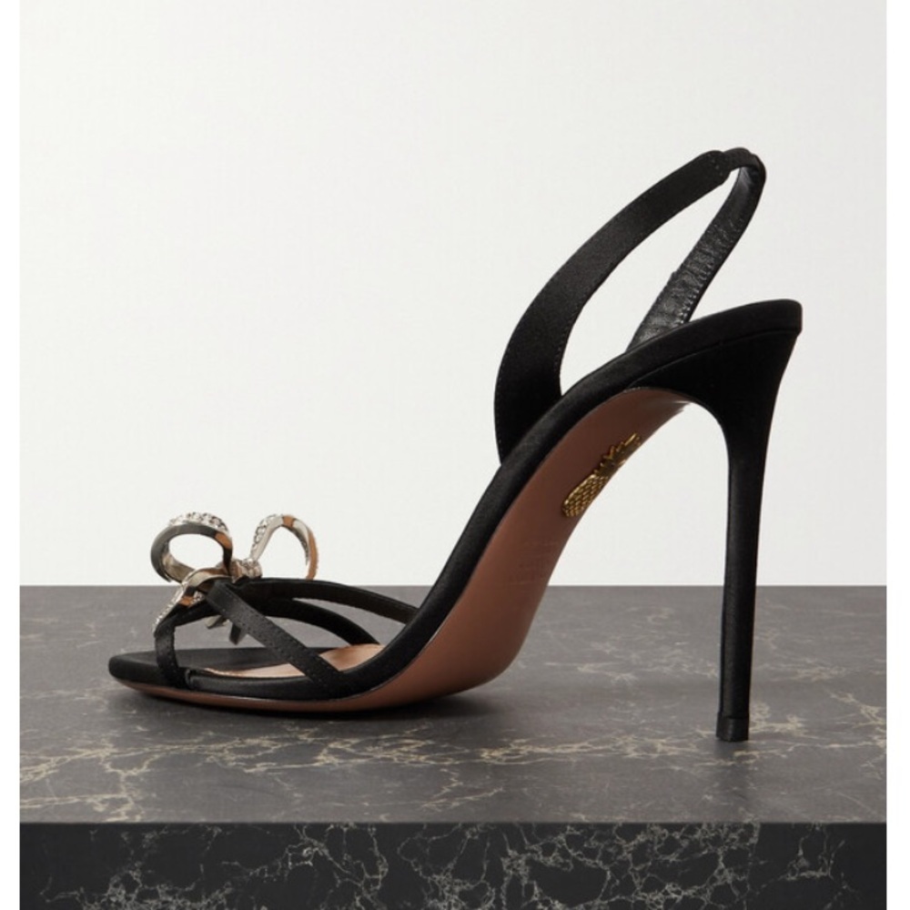 New Aquazzura Babe Crystal Bow Heel Sandals - Picture 5 of 11